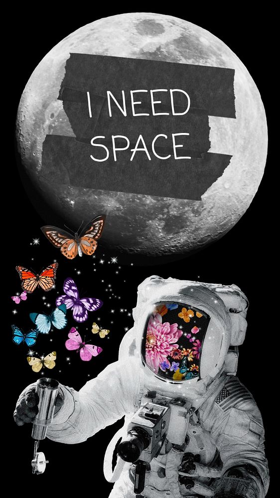 Aesthetic space Instagram story template, surreal paper collage 