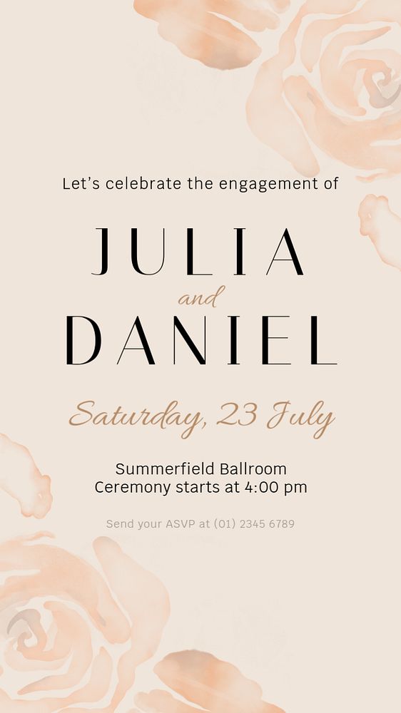 Wedding invitation Instagram story template, watercolor aesthetic