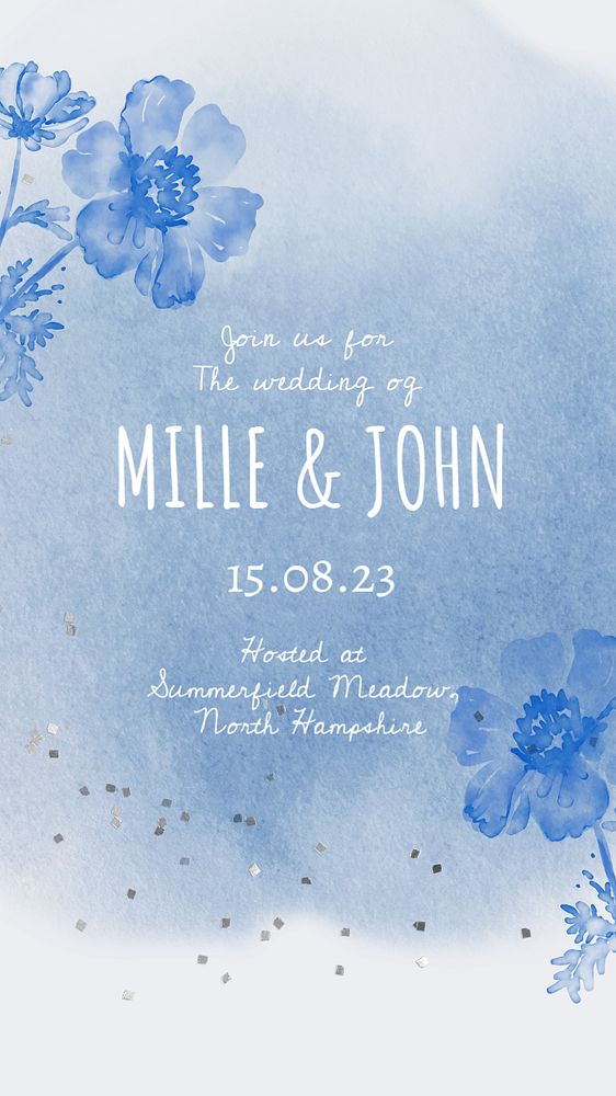 Winter wedding Instagram story template, blue watercolor aesthetic
