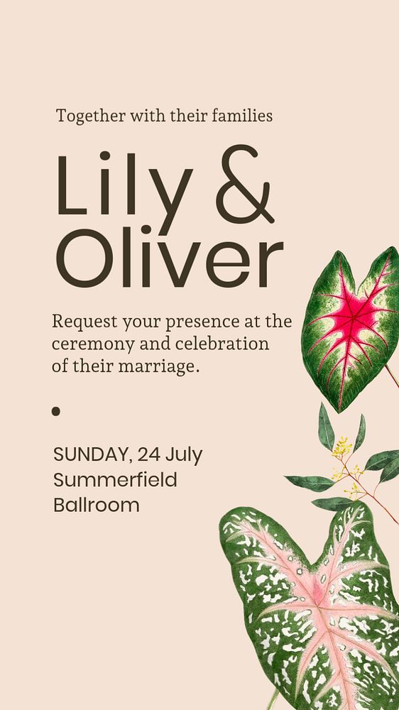 Botanical wedding Instagram story template, aesthetic design