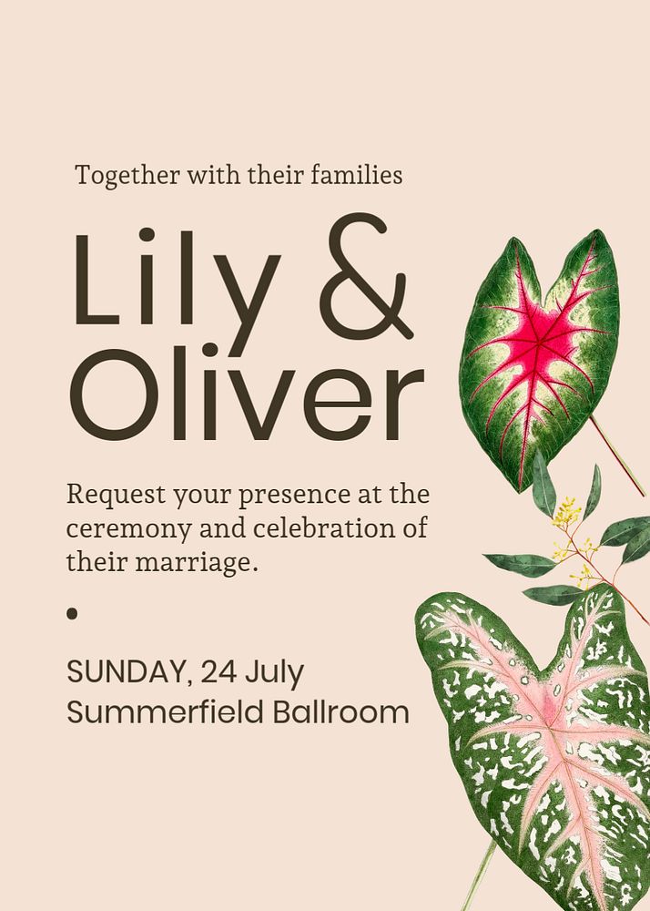 Botanical wedding invitation template, aesthetic poster