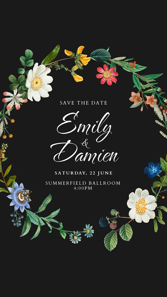 Floral wedding Instagram story template, celebration event