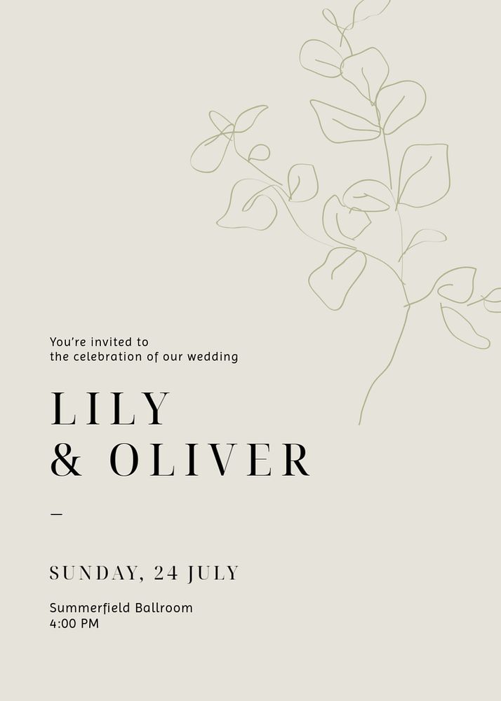 Minimal wedding invitation template, line art poster