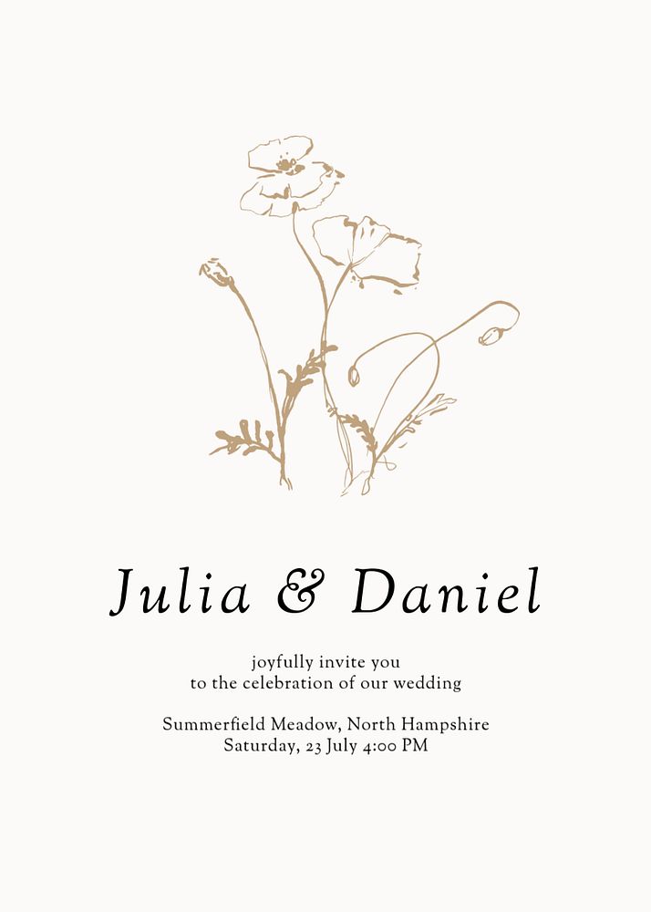 Flower wedding invitation template, minimal aesthetic poster