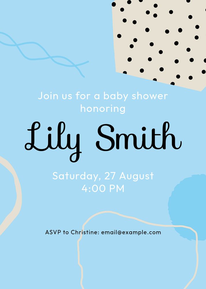 Blue memphis baby shower template, cute invitation poster