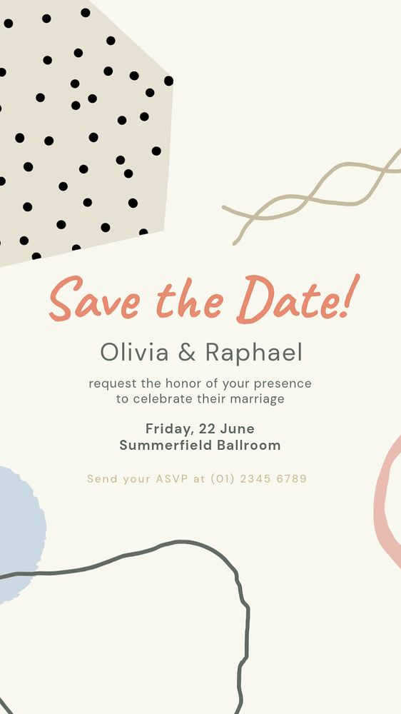 Memphis wedding Instagram story template, cute pastel design
