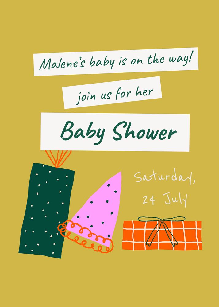 Cute baby shower template, doodle invitation poster