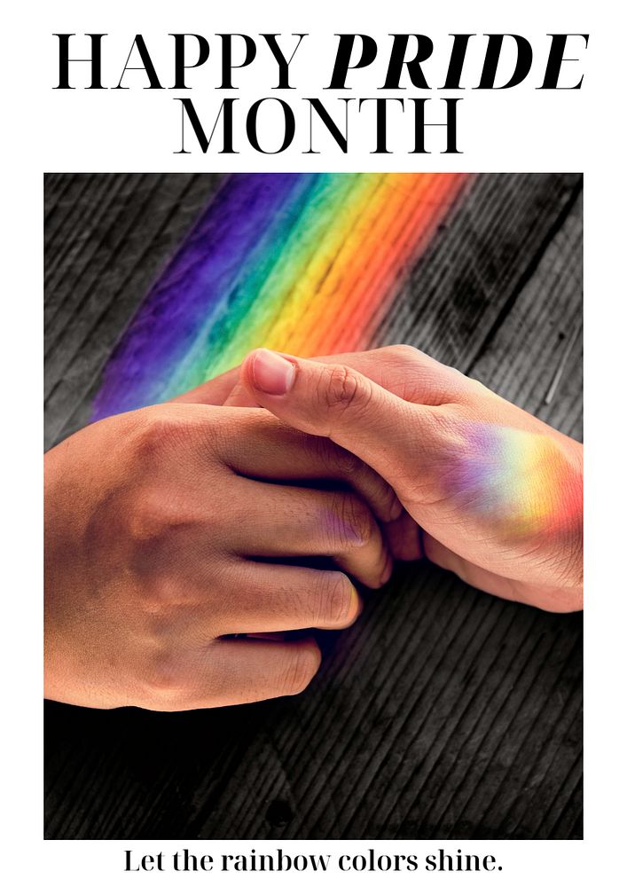 Happy Pride Month poster template, couple holding hands photo
