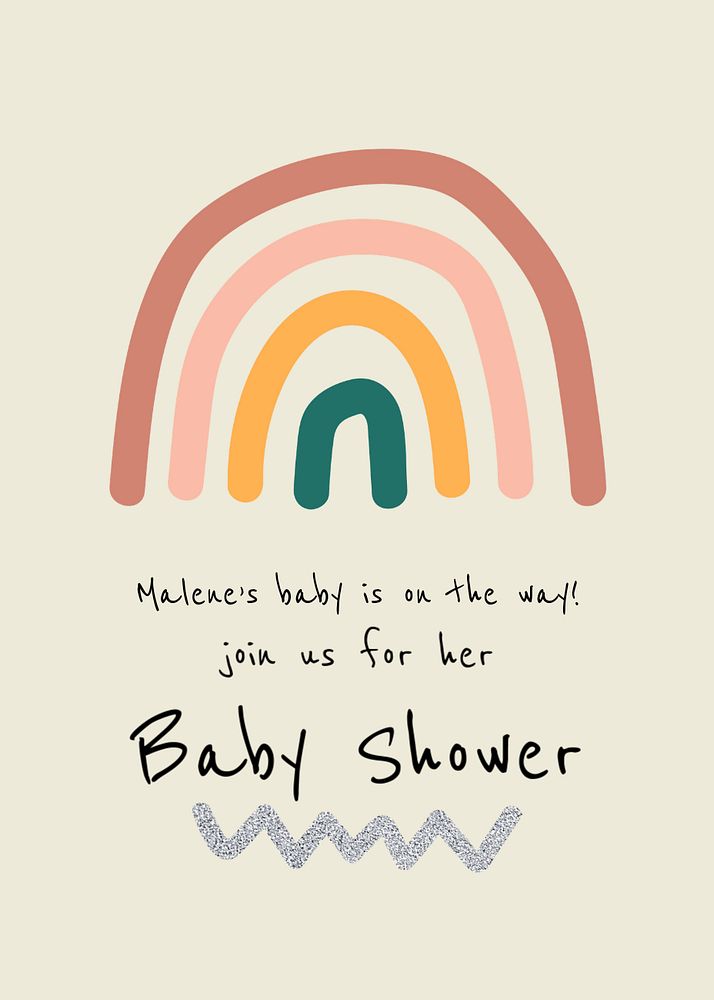 Rainbow baby shower template, pastel invitation poster