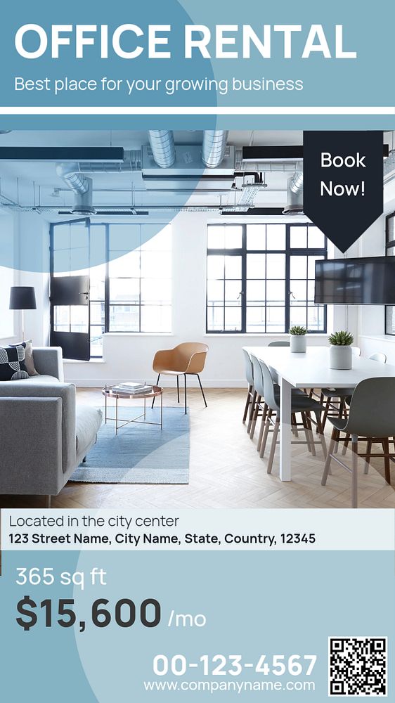 Office rental Instagram story template, editable advertisement