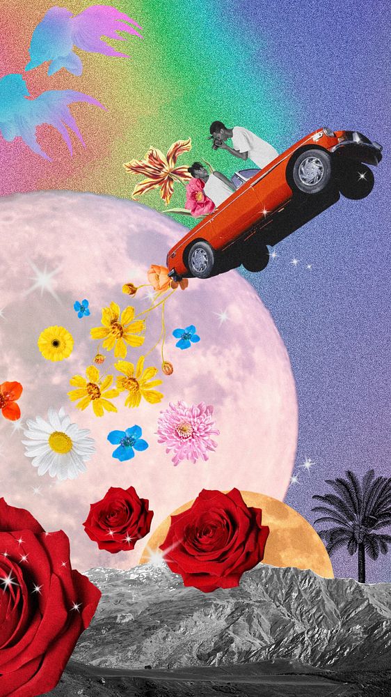 Aesthetic mobile wallpaper, retrofuturism, galaxy remixed media