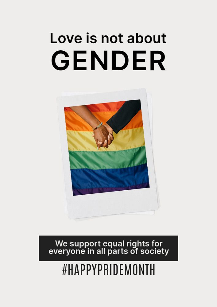 Pride month celebration poster template, love is not about gender quote