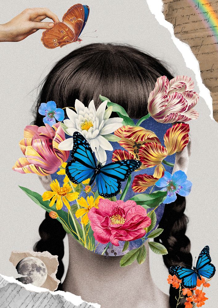 Abstract woman portrait background, surreal remixed media