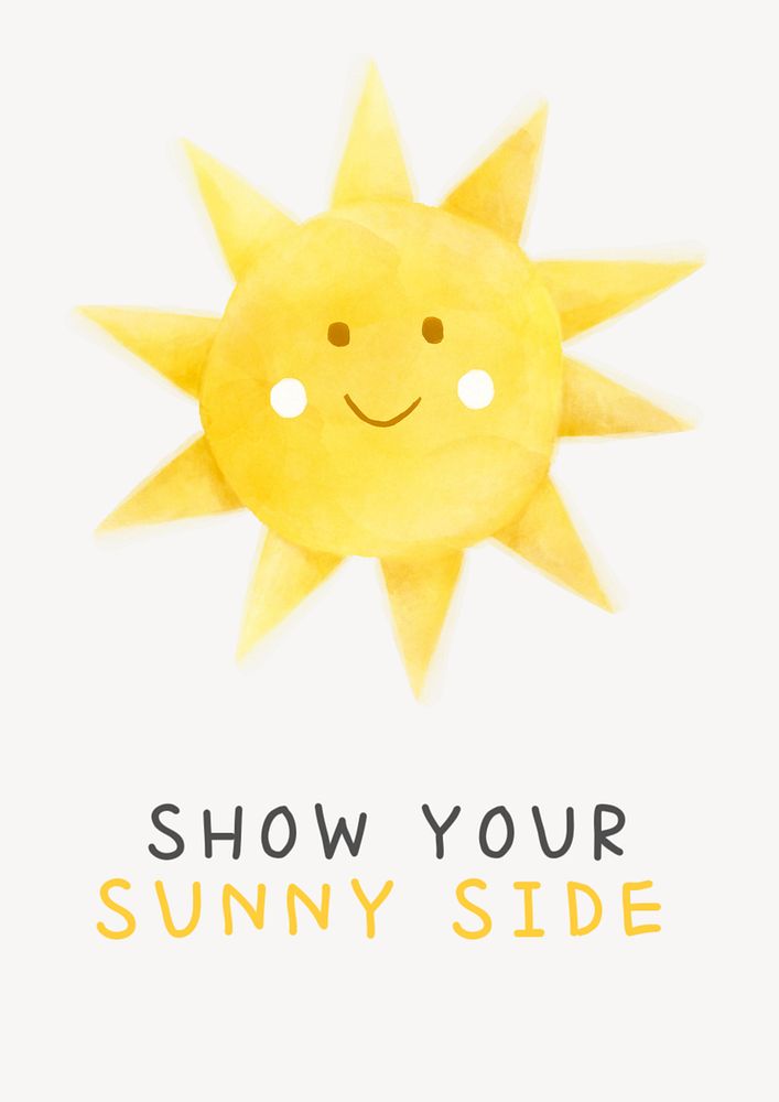 Cute sun poster template, watercolor design 