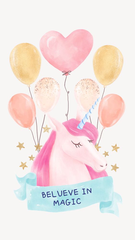 Cute unicorn social media story template, watercolor design 
