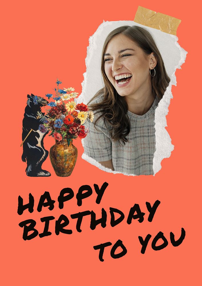 Happy Birthday poster template, ripped paper frame