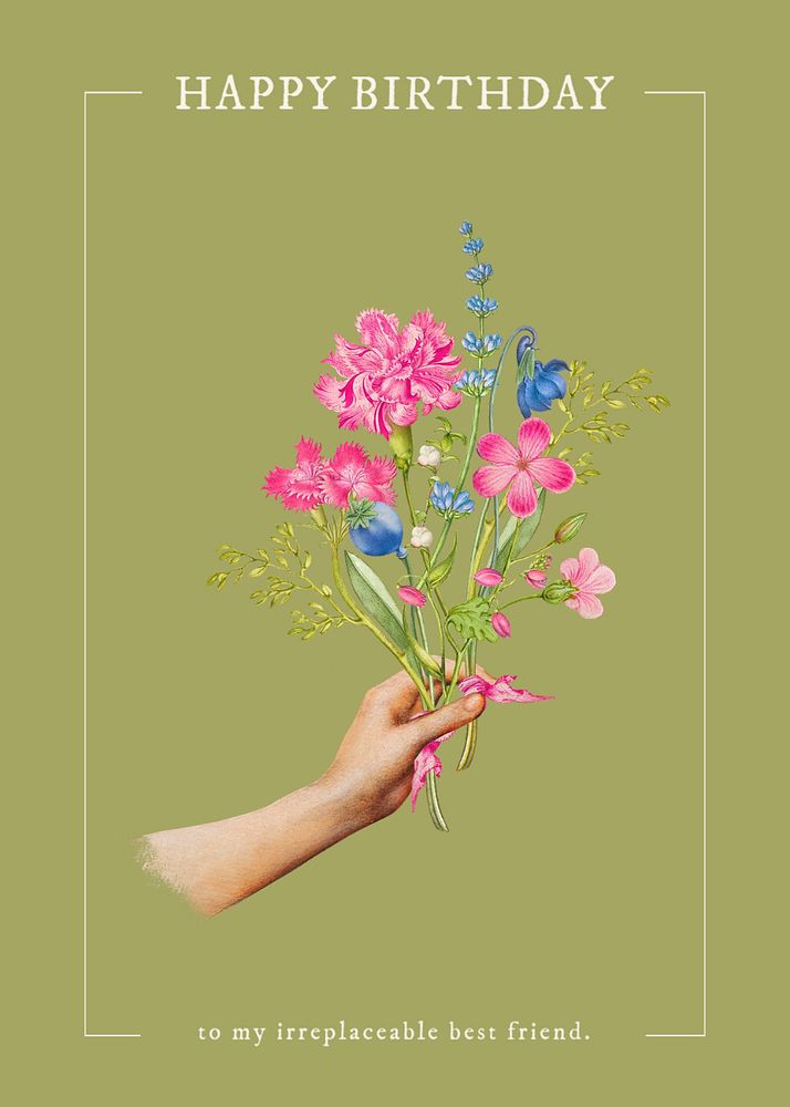 Vintage flower poster template, birthday greeting card