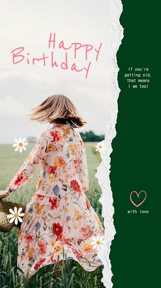 Spring birthday Instagram story template, floral greeting card
