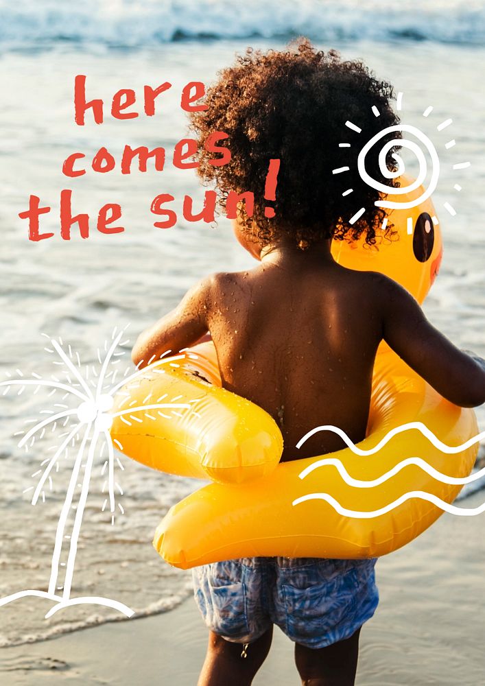 Beach travel poster template, kid & summer