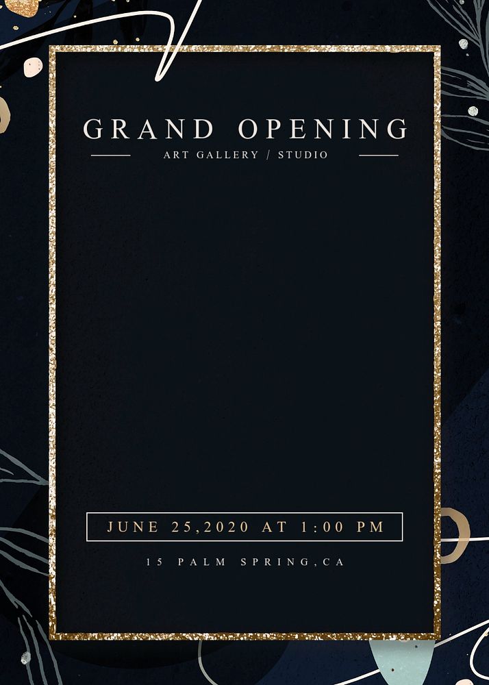 Black aesthetic invitation card template, gold frame design