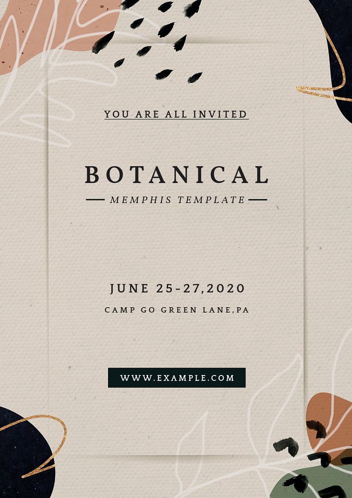 Botanical memphis poster template, aesthetic design