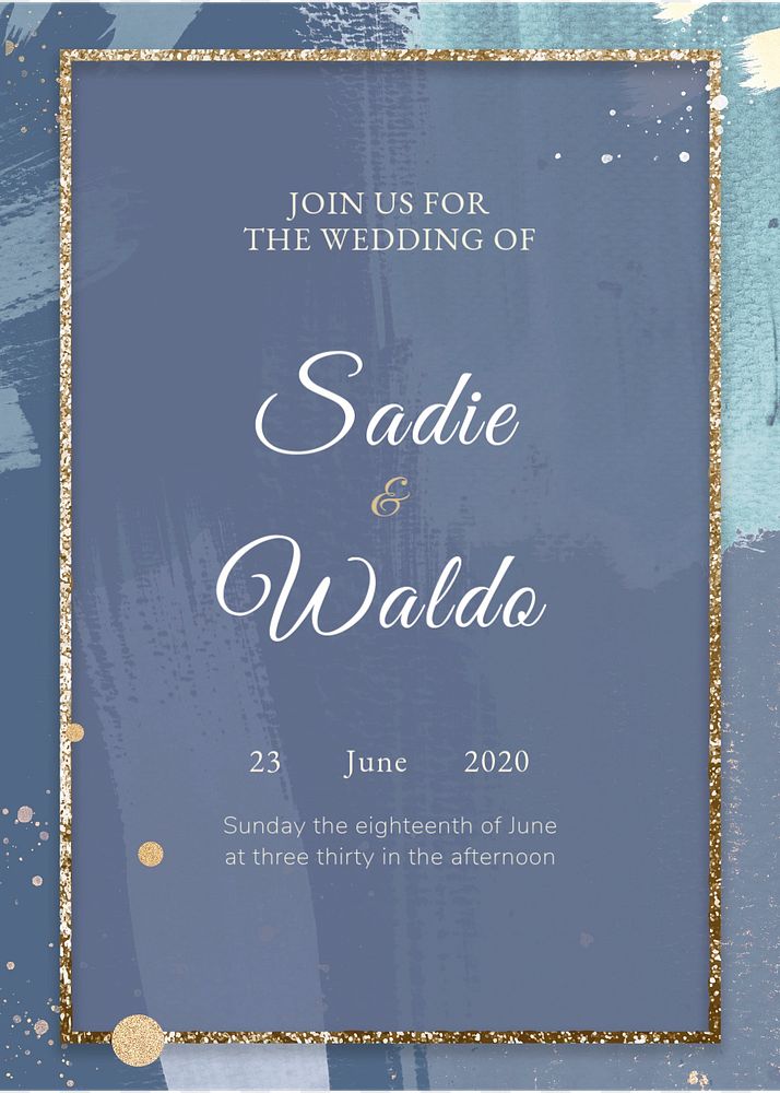 Blue aesthetic invitation card template, gold frame design