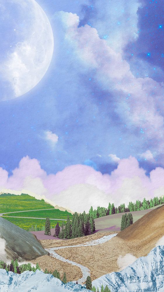 Surreal landscape editable iPhone wallpaper, digital collage art