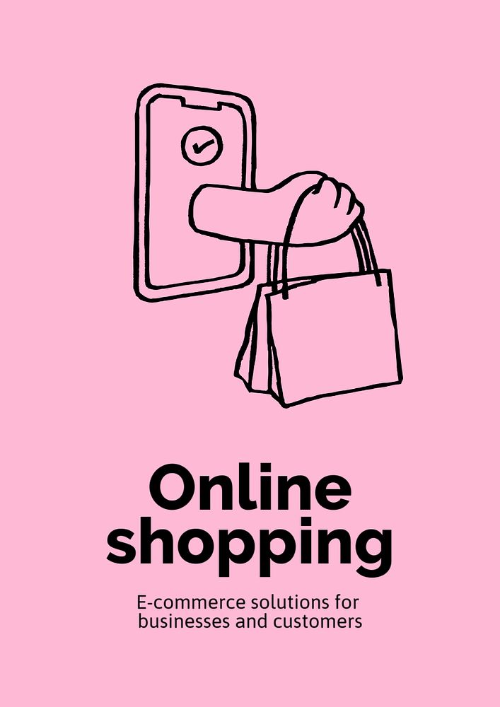 Online shopping poster template, cute doodle 