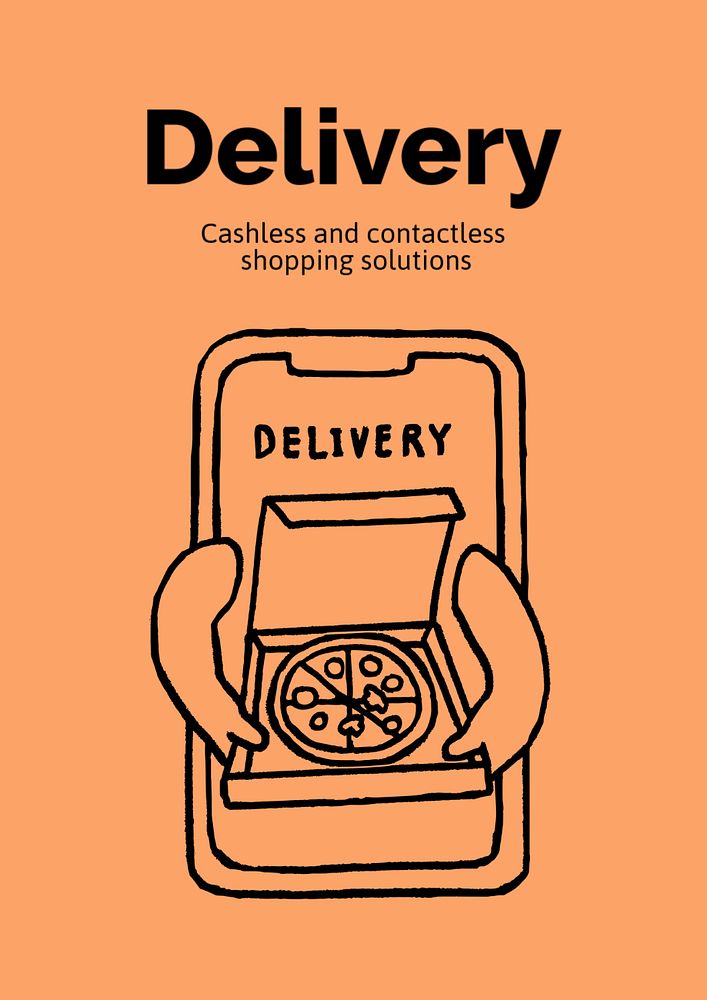 Food delivery poster template, cute doodle 