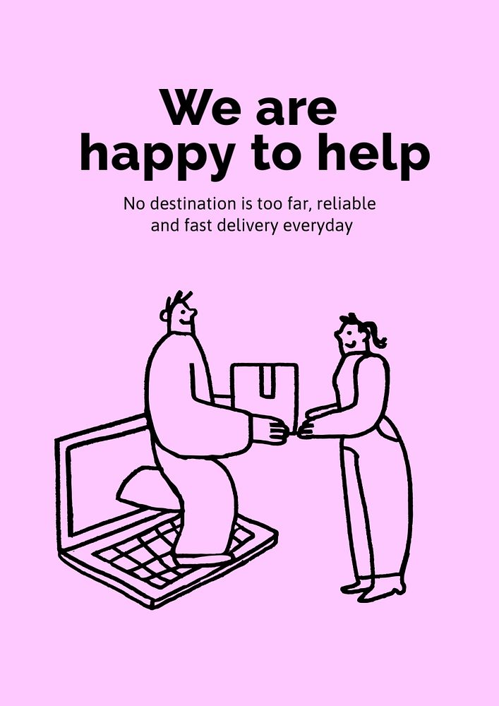 Delivery service poster template, cute doodle