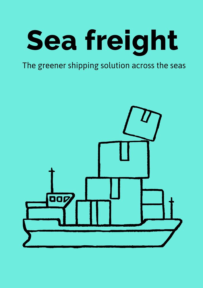 Sea freight poster template, cute doodle 