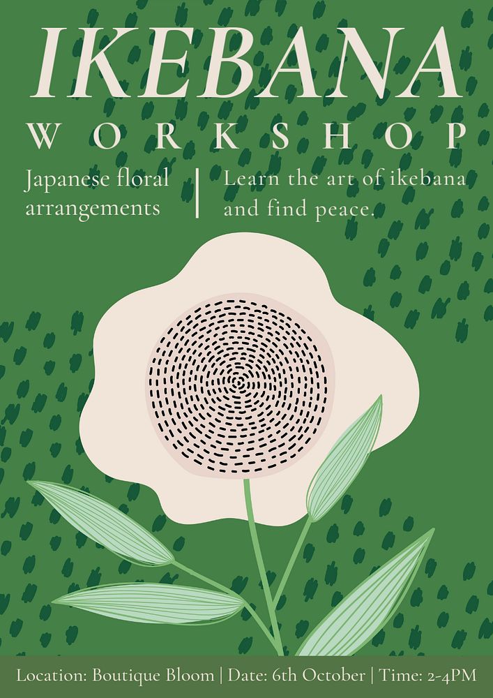 Flower arrangement workshop template, poster, editable text
