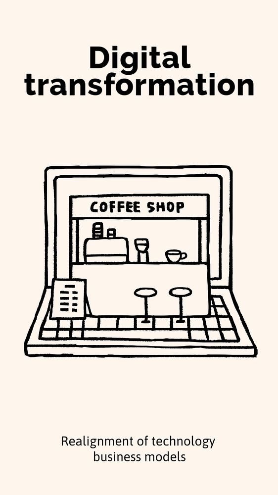 Online coffee shop template, Facebook story, cute doodle 