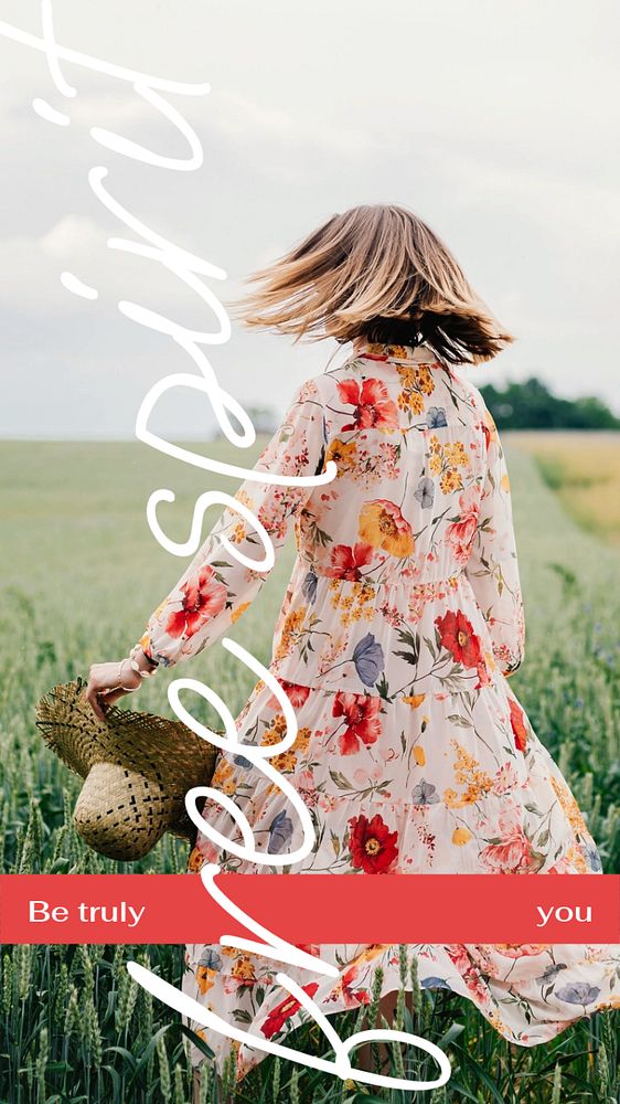 Travel Instagram story template, woman in field