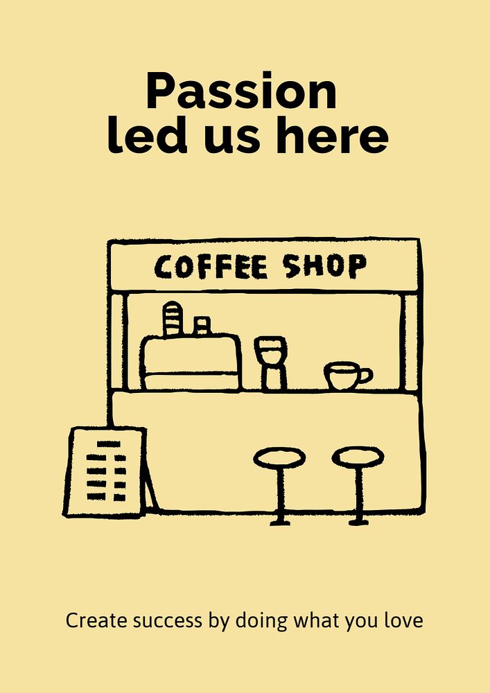 Coffee shop poster template, cute doodle 