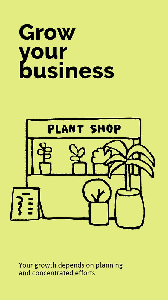 Plant shop Instagram story template, cute doodle 