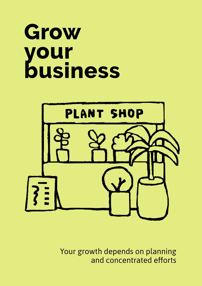 Plant shop poster template, cute doodle 