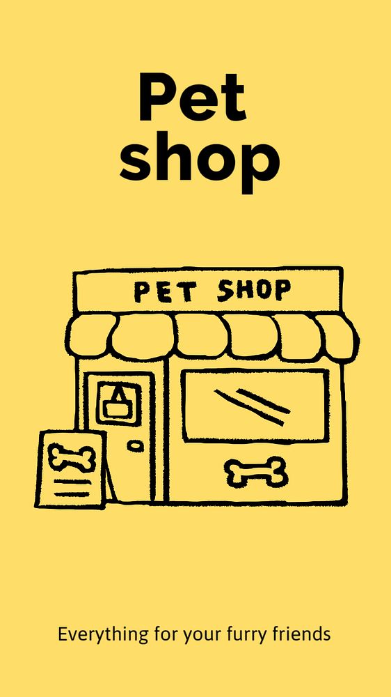 Pet shop Instagram story template, cute doodle 