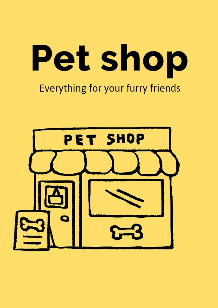 Pet shop poster template, cute doodle 