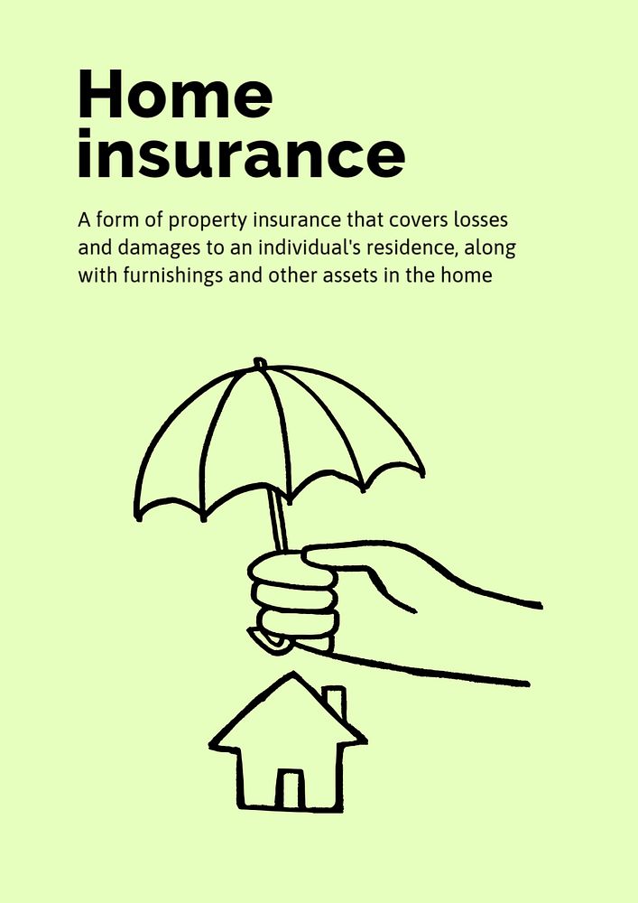 Home insurance poster template, cute doodle 