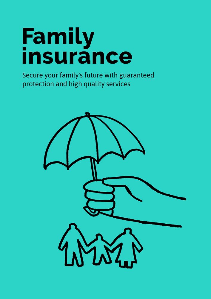 Family insurance poster template, cute doodle 