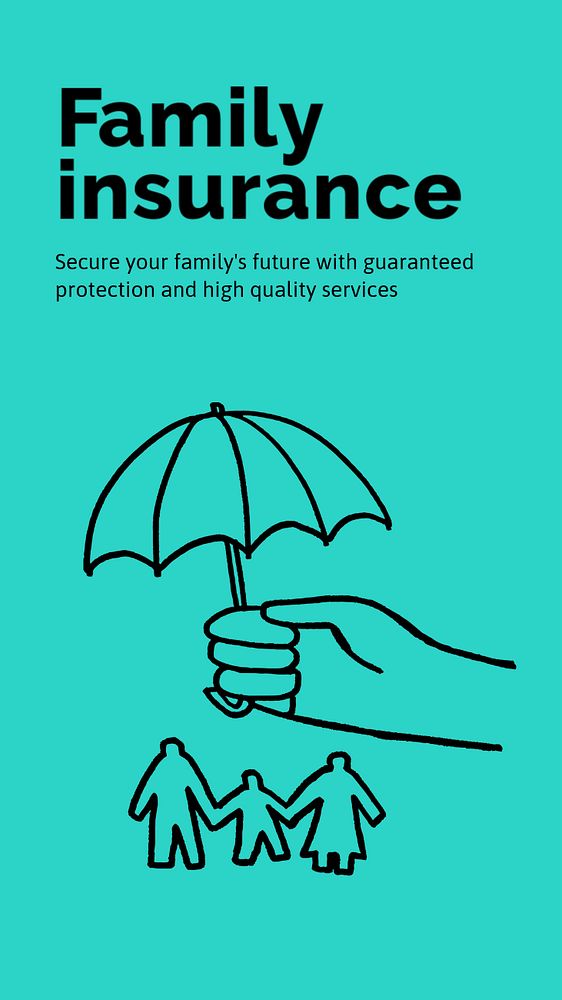 Family insurance Instagram story template, cute doodle 