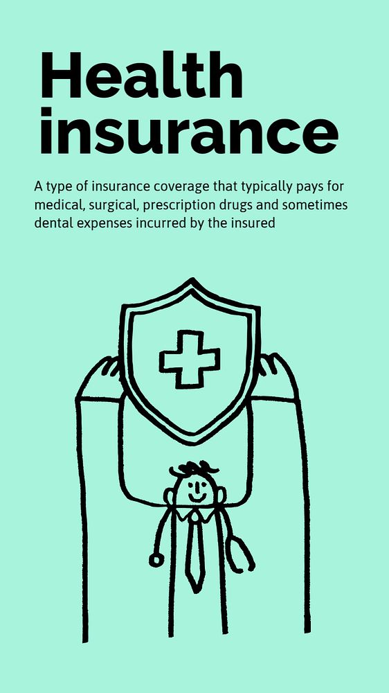 Health insurance Instagram story template, cute doodle 