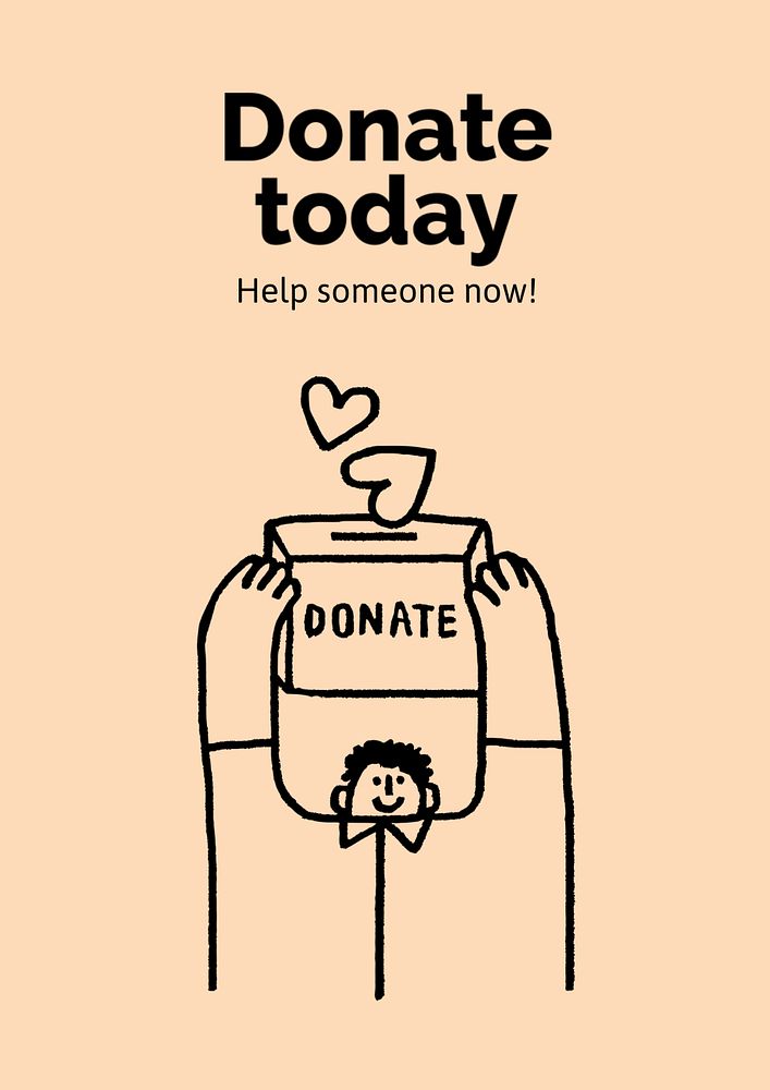 Donation poster template, cute doodle 