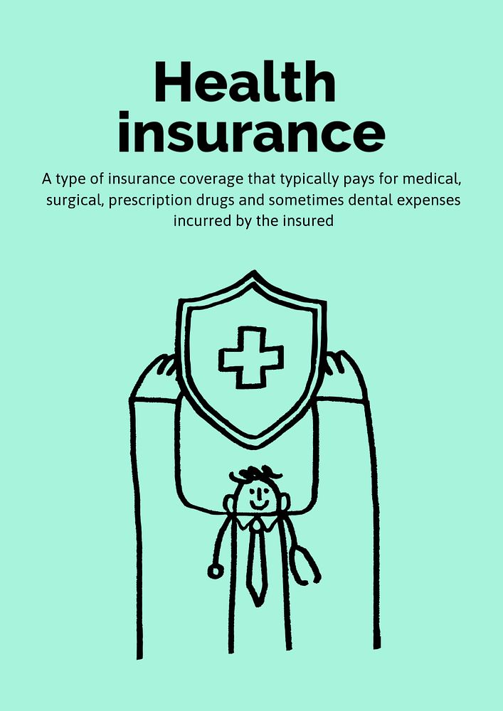 Health insurance poster template, cute doodle 