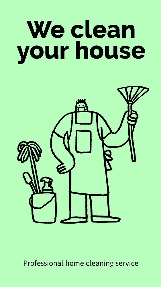 Cleaning service Instagram story template, cute doodle 