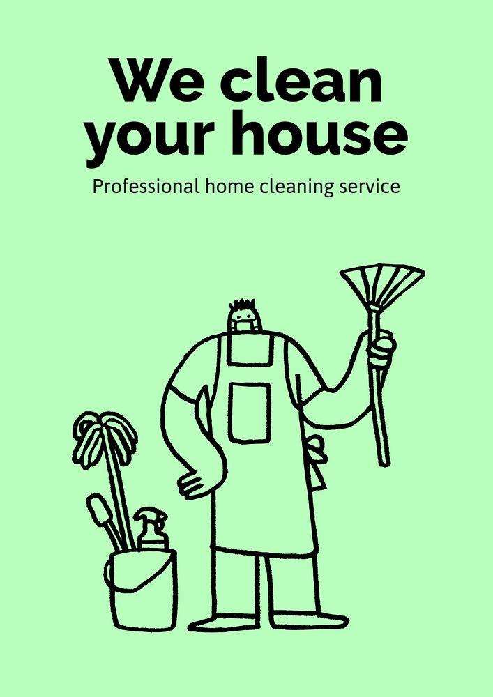 Cleaning service poster template, cute doodle 