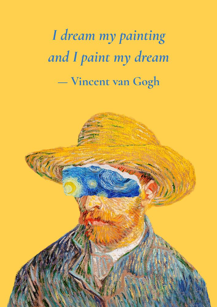 Van Gogh quote poster template, self-portrait remixed by rawpixel