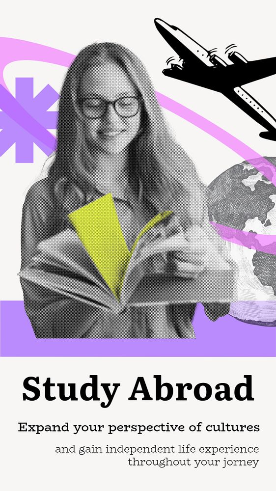 Study abroad Instagram story template, education editable design