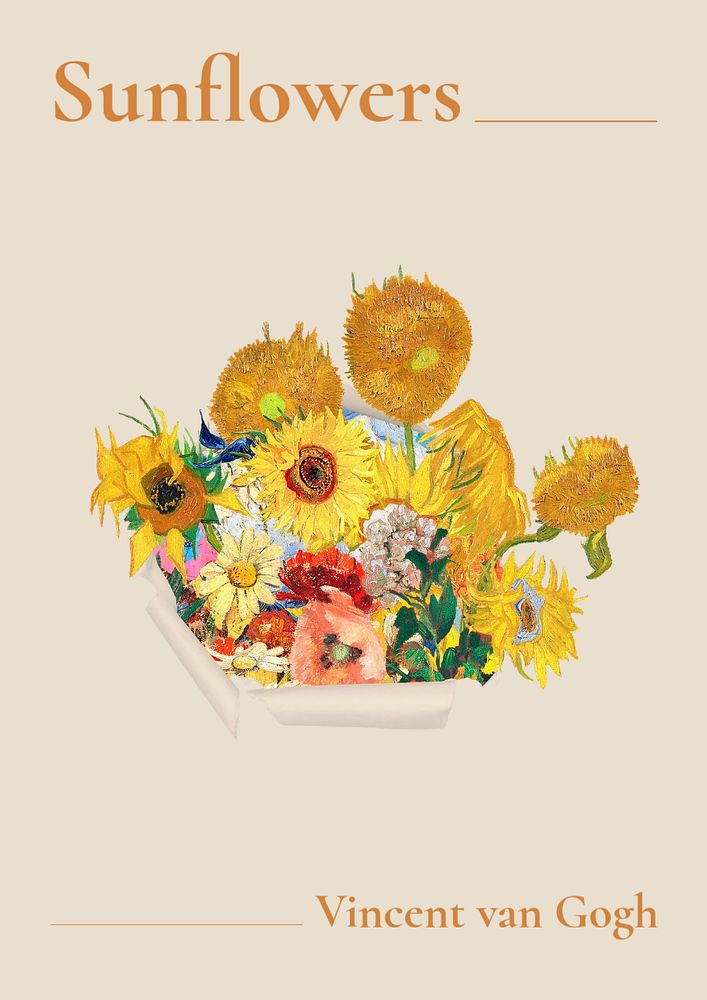 Van Gogh's sunflower poster template, vintage painting remixed by rawpixel